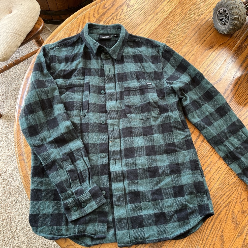 Vans Black and Green Plaid Shirt